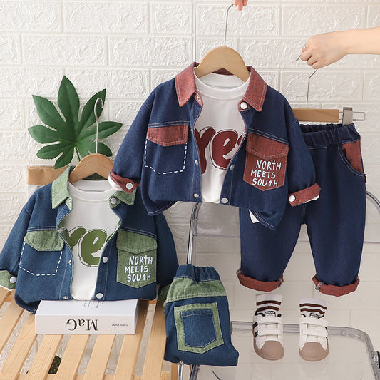 SSX220824-141 طقم جينز 3 قطع ( جكيت + بلوزة + بنطلون )