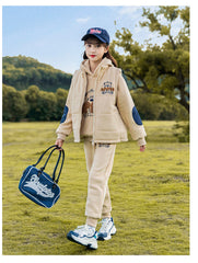 HBC040924-8 طقم بناتي شتوي مبطن فرو بالكامل 3 قطع ( بلوزة + فست + بنطلون)