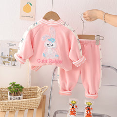 SSN040924-7 طقم بناتي قطن دافي خريفي ربيعي 3 قطع ( جكيت + بنطلون + حقيبة )