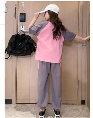 FU14042024-74 تريننج بناتي صيفي قطعتين ( بلوزة + بنطلون )