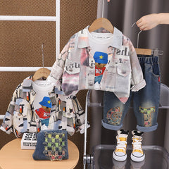 SSX220824-159 طقم 3 قطع ( بلوزة + جكيت + بنطلون جينز ) خريفي ربيعي