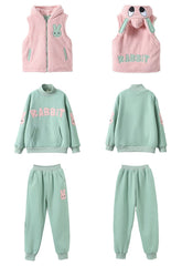 HBC040924-9 طقم بناتي شتوي تقيل مبطن فرو بالكامل 3 قطع ( بلوزة + فست + بنطلون)