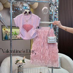 RM150424-37 طقم بناتي صيفي ( بلوزة + تنورة)