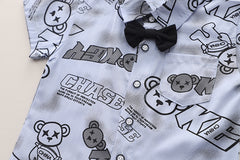 SSX220824-73 طقم صيفي قطعتين ( قميص مع ببيونة + شورت مع شيال)