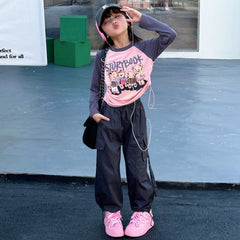 RM171223-40 طقم بناتي ( بلوزة قطنية + بنطلون كتان)