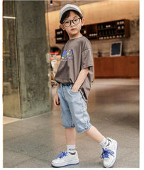 FU14042024-34 طقم ولادي قطعتين ( بلوزة + بنطلون جينز )