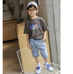 FU14042024-34 طقم ولادي قطعتين ( بلوزة + بنطلون جينز )