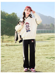 RM090424-3 بدلة سبورت قطني بناتي 3 قطع ( بلوزة + جكيت + بنطلون )