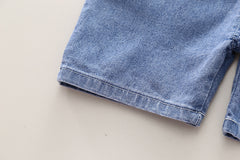 SSN040924-30 طقم افرهول جينز بناتي شورت قطعتين ( بلوزة قطن + افرهول جينز )