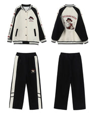 RM090424-3 بدلة سبورت قطني بناتي 3 قطع ( بلوزة + جكيت + بنطلون )