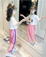 AO0402-45 طقم سبورت بناتي قطني ( بلوزة قطنية+ بنطلون قطني)