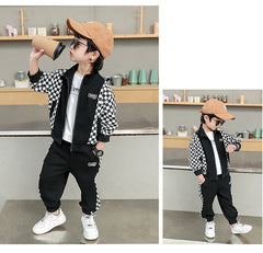 RM1227-45  بدلة رياضية شطرنج قطنية مميزة تتكون من قطعتين ( جكيت + بنطلون)