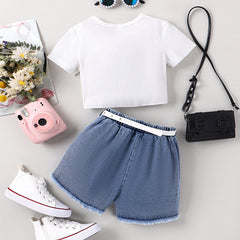 EU120424-32 طقم صيفي قطعتين ( بلوزة + شورت)