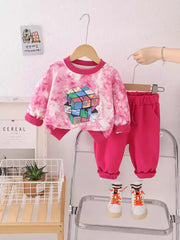 SSN040924-41 طقم ولادي بنايت خريفي ربيعي قطن دافي قطعتين ( بلوزة + بنطلون)