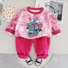 SSN040924-41 طقم ولادي بنايت خريفي ربيعي قطن دافي قطعتين ( بلوزة + بنطلون)