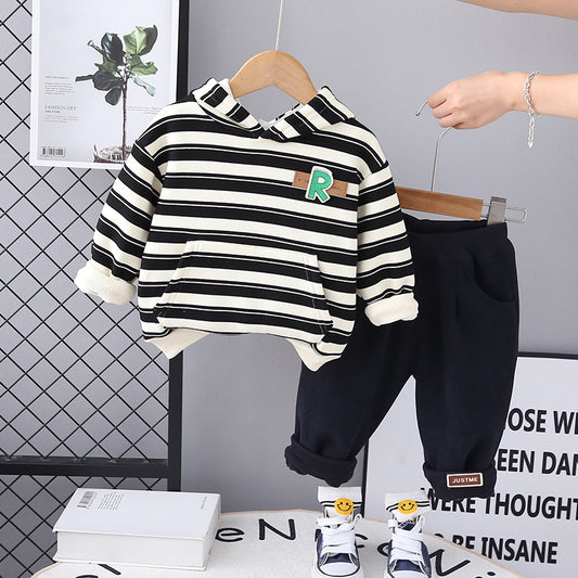 SSX220824-59  طقم ولادي شتوي تقيل مبطن فرو بالكامل قطعتين ( بلوزة + بنطلون)