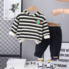 SSX220824-59  طقم ولادي شتوي تقيل مبطن فرو بالكامل قطعتين ( بلوزة + بنطلون)