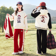 RM090424-3 بدلة سبورت قطني بناتي 3 قطع ( بلوزة + جكيت + بنطلون )