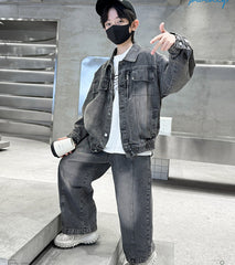 WZH301124-34 طقم ولادي جينز قطعتين ( جكيت + بنطلون)