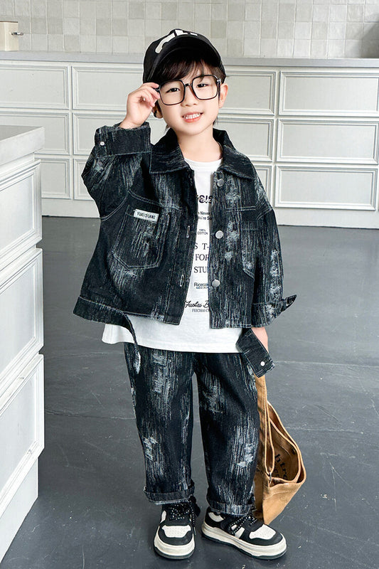 RM1227-32 طقم جينز قطعتين ( جكيت + بنطلون ) خريفي تقيل