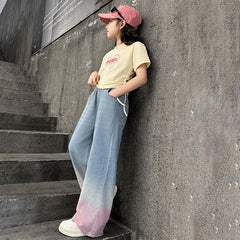 RM150424-31 طقم بناتي جينز صيفي قطعتين ( بلوزة + تنورة )