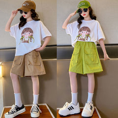 FU14042024-40 طقم بناتي صيفي قطعتين ( بلوزة + شورت)