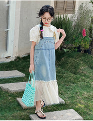 RM150424-34 فستان جينز بناتي مع قميص