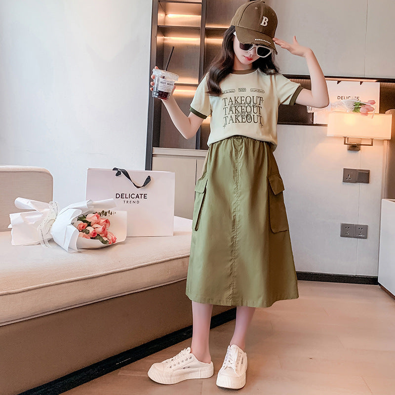 RM150424-24 طقم بناتي صيفي قطعتين ( بلوزة + تنورة )