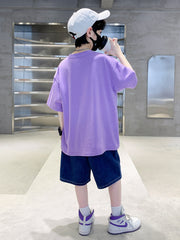 FU14042024-66 طقم ولادي صيفي قعطتين ( بلوز + بنطلون جينز)