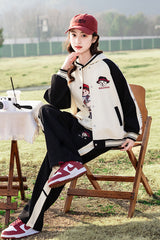 RM090424-3 بدلة سبورت قطني بناتي 3 قطع ( بلوزة + جكيت + بنطلون )