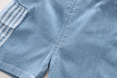 SSX220824-88 طقم جينز ولادي صيفي قطعتين ( قميص + شورت)