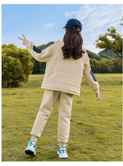 HBC040924-8 طقم بناتي شتوي مبطن فرو بالكامل 3 قطع ( بلوزة + فست + بنطلون)