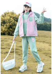 HBC040924-9 طقم بناتي شتوي تقيل مبطن فرو بالكامل 3 قطع ( بلوزة + فست + بنطلون)