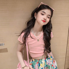 RM150424-12 طقم صيفي بناتي قطعتين ( بلوزة + بنطلون )