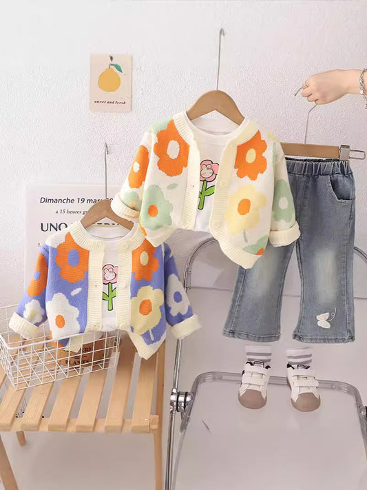 SSN040924-25 طقم بناتي قطن تقيل خريفي ربيعي قطعتين ( بلوزة + بنطلون)