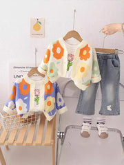 SSN040924-25 طقم بناتي قطن تقيل خريفي ربيعي قطعتين ( بلوزة + بنطلون)