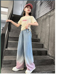 RM150424-31 طقم بناتي جينز صيفي قطعتين ( بلوزة + تنورة )