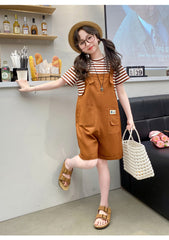 RM150424-15 طقم بناتي صيفي قطعتين ( بلوزة + افرهول)