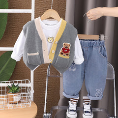 SSX220824-162 طقم 3 قطع ( فست صوف + بلوزة قطنية + بنطلون جينز)