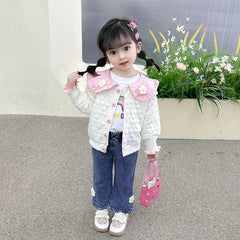 AO0508-64 طقم بناتي 3 قطع ( بلوزة + جكيت + بنطلون جينز )