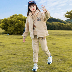 HBC040924-8 طقم بناتي شتوي مبطن فرو بالكامل 3 قطع ( بلوزة + فست + بنطلون)