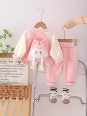 SSN040924-56 طقم بناتي ربيعي خريفي قطن تقيل 3 قطع ( جكيت + بنطلون + حقيبة)