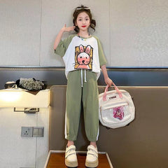 FU14042024-74 تريننج بناتي صيفي قطعتين ( بلوزة + بنطلون )