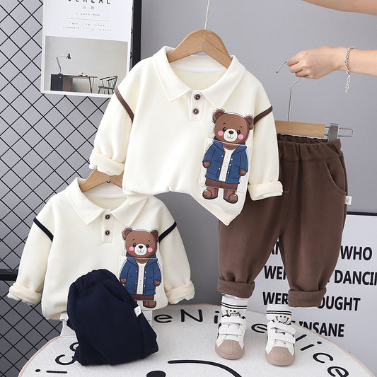 SSX220824-24 طقم ولادي شتوي قطن من جواه فرو تقيل قطعتين ( بلوزة + بنطلون)