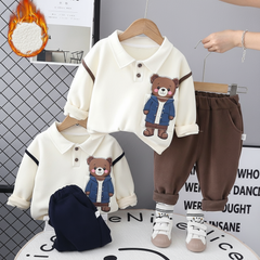 SSX220824-24 طقم ولادي شتوي قطن من جواه فرو تقيل قطعتين ( بلوزة + بنطلون)