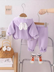 SSN040924-58 طقم بناتي قطن تقيل خريفي ربيعي 3 قطع ( جكيت + بلوزة+ بنطلون)