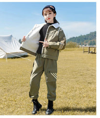 HBC040924-2 طقم بناتي شتوي مبطن فرو بالكامل قطعتين ( جكيت + بنطلون )