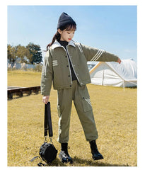 HBC040924-2 طقم بناتي شتوي مبطن فرو بالكامل قطعتين ( جكيت + بنطلون )