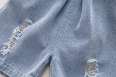 SSX220824-1 طقم ولادي قطعتين نخب اول ( بلوزة قطنية + شورت جينز )