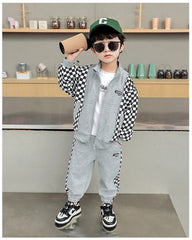 RM1227-45  بدلة رياضية شطرنج قطنية مميزة تتكون من قطعتين ( جكيت + بنطلون)